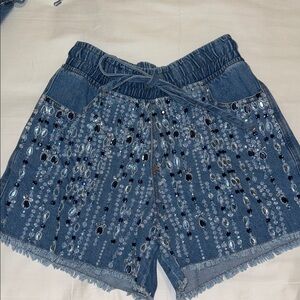 PatBO RUNWAY Embellished Denim Shorts